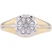 10K Yellow Gold Gents Ring with Floral Design and Round-Cut Diamonds - 0.10 Carats Total Diamond Weight