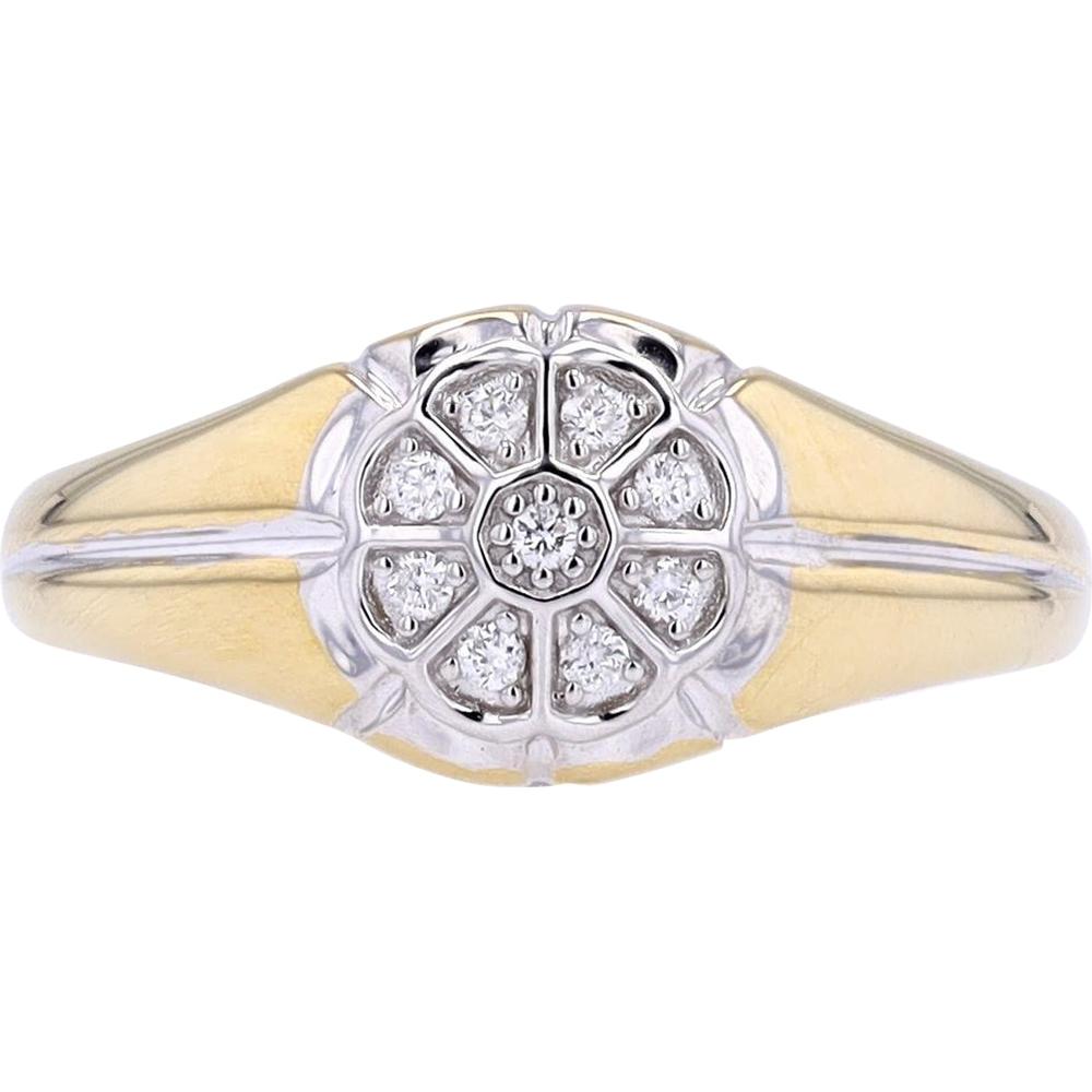 10K Yellow Gold Gents Ring with Floral Design and Round-Cut Diamonds - 0.10 Carats Total Diamond Weight