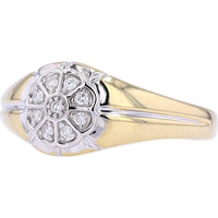 10K Yellow Gold Gents Ring with Floral Design and Round-Cut Diamonds - 0.10 Carats Total Diamond Weight
