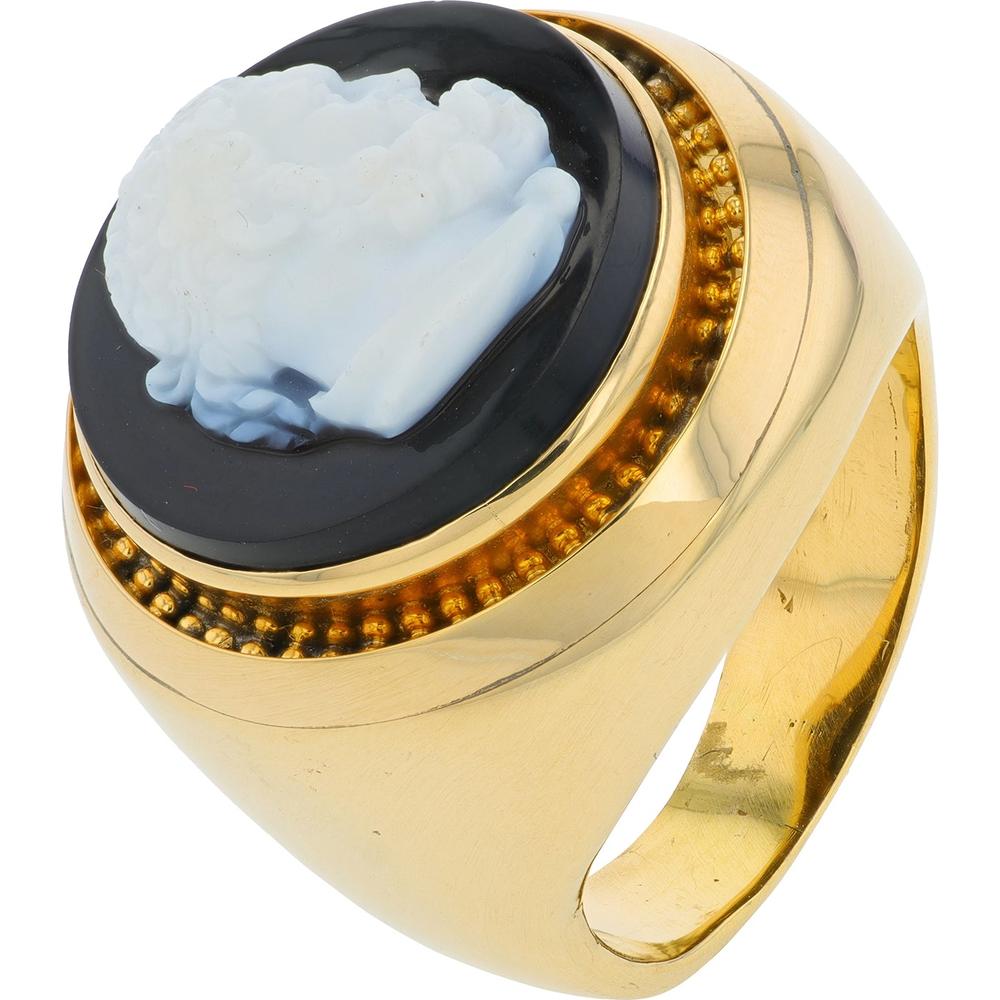 10K Yellow Gold Gents Ring with White Cameo on Black Onyx - Classic Heritage Design