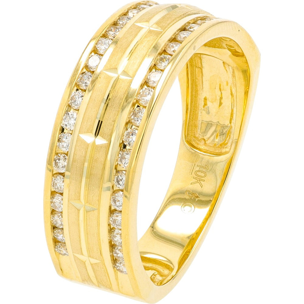 10K Yellow Gold Gents Wedding Band with Channel-Set Round Diamonds - 0.50 Carat Total Diamond Weight