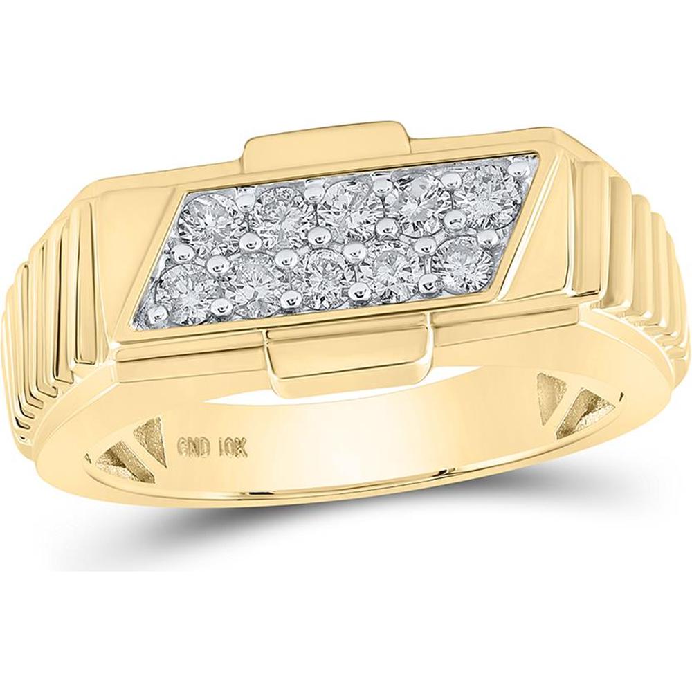 10K Yellow Gold Geometric Band Ring with Prong-Set Round Diamonds - 0.50 Carat Total Diamond Weight
