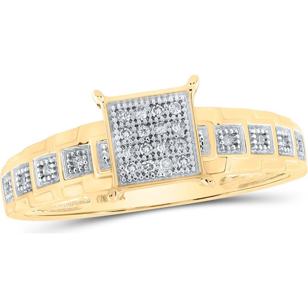 10K Yellow Gold Geometric Band with Illusion-Set Round Diamond Cluster and Diamond Accents - 1/12 Carat Total Diamond Weight