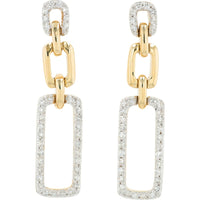 10K Yellow Gold Geometric Chain-Link Dangle Earrings with Pavé Set Round Diamonds - 0.30 Carat Total Diamond Weight