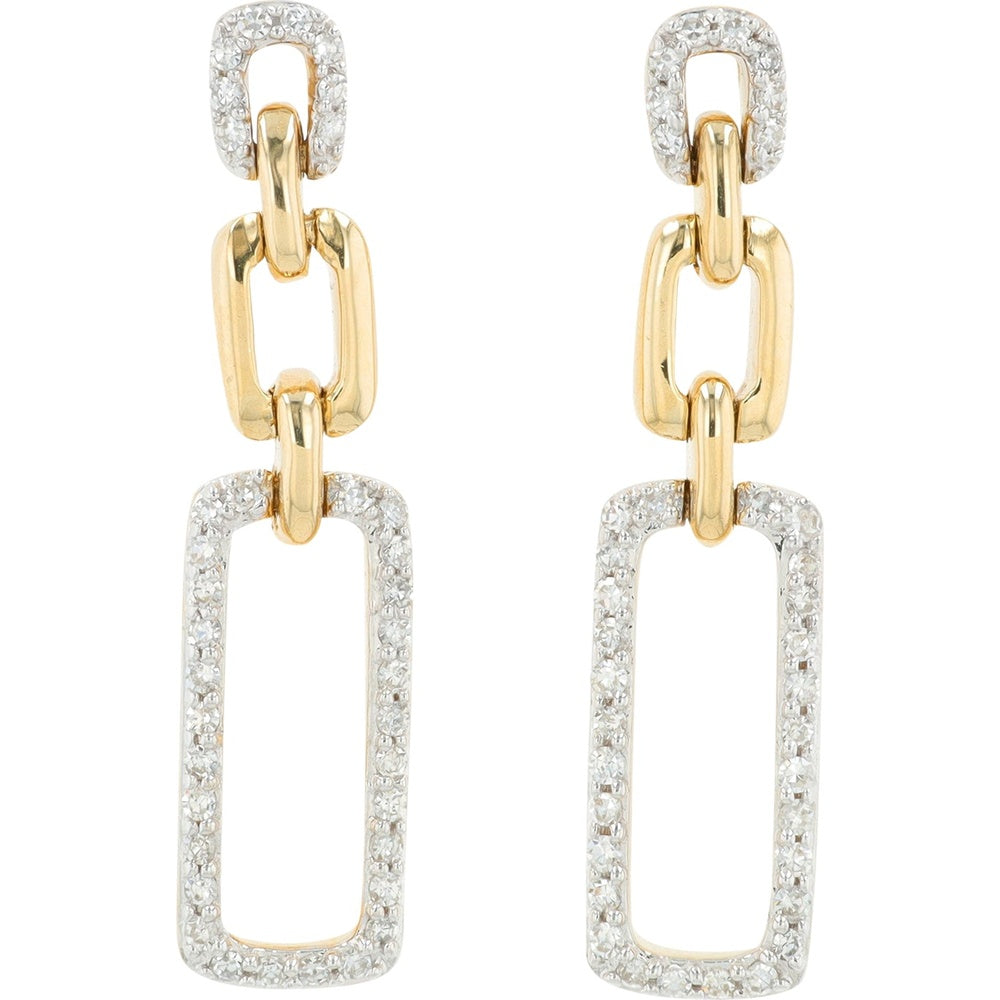 10K Yellow Gold Geometric Chain-Link Dangle Earrings with Pavé Set Round Diamonds - 0.30 Carat Total Diamond Weight
