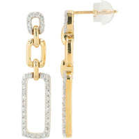 10K Yellow Gold Geometric Chain-Link Dangle Earrings with Pavé Set Round Diamonds - 0.30 Carat Total Diamond Weight