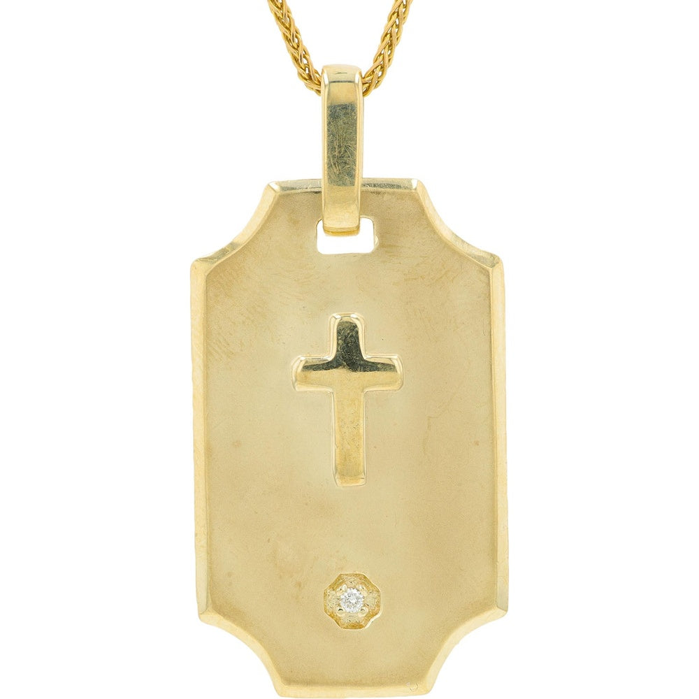 10K Yellow Gold Geometric Cross Pendant with Flush-Set Round Diamond - 0.02 Carat Total Diamond Weight