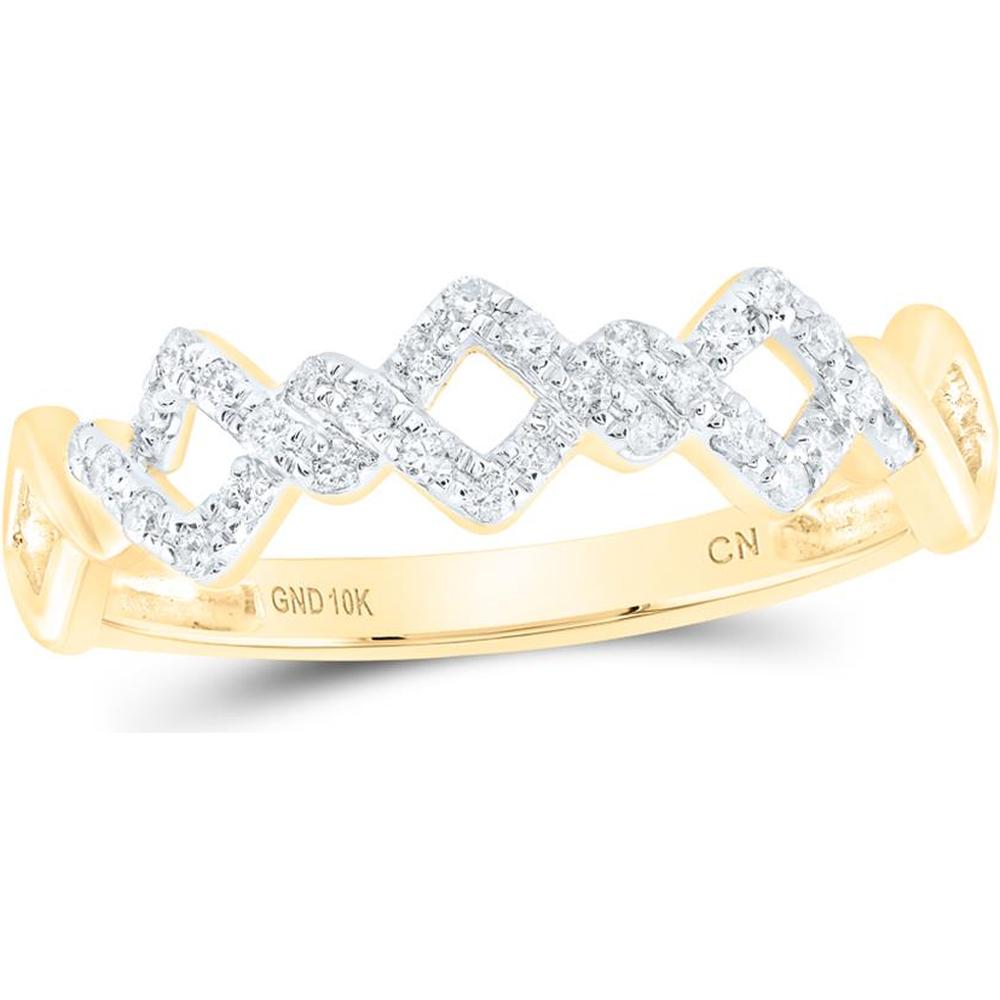10K Yellow Gold Geometric Offset Square Band with Prong-Set Round Diamonds - 1/6 Carat Total Weight