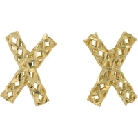 10K Yellow Gold Geometric Openwork "X" Stud Earrings with Secure Friction Backs