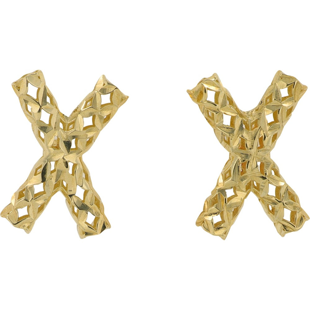 10K Yellow Gold Geometric Openwork "X" Stud Earrings with Secure Friction Backs