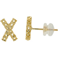 10K Yellow Gold Geometric Openwork "X" Stud Earrings with Secure Friction Backs