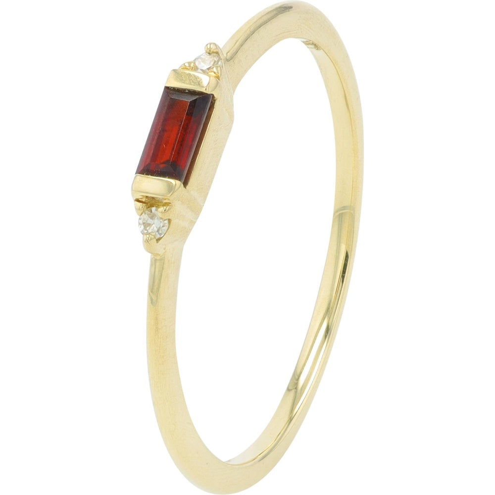 10K Yellow Gold Geometric Ring with Baguette-Cut Garnet and Diamond Accents - 0.02 Carat Total Diamond Weight