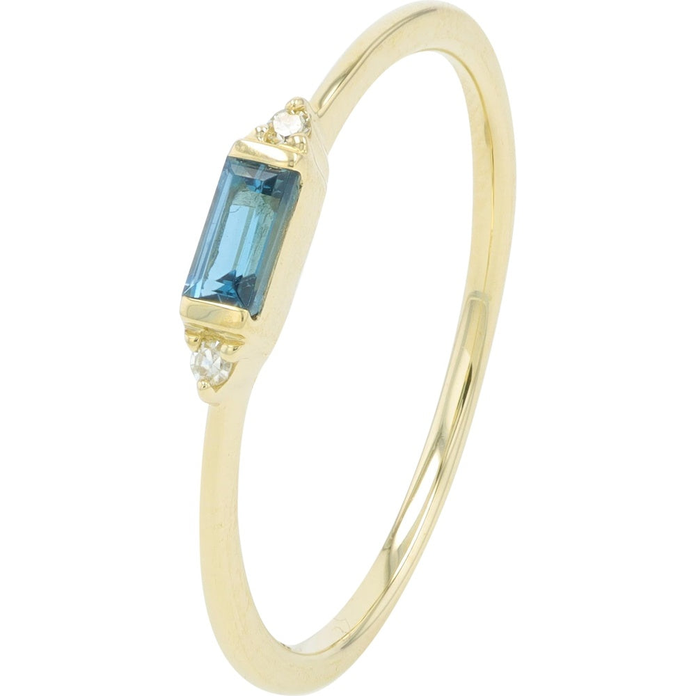 10K Yellow Gold Geometric Ring with Baguette-Cut London Blue Topaz and Round Diamond Accents - 0.02 Carat Total Diamond Weight