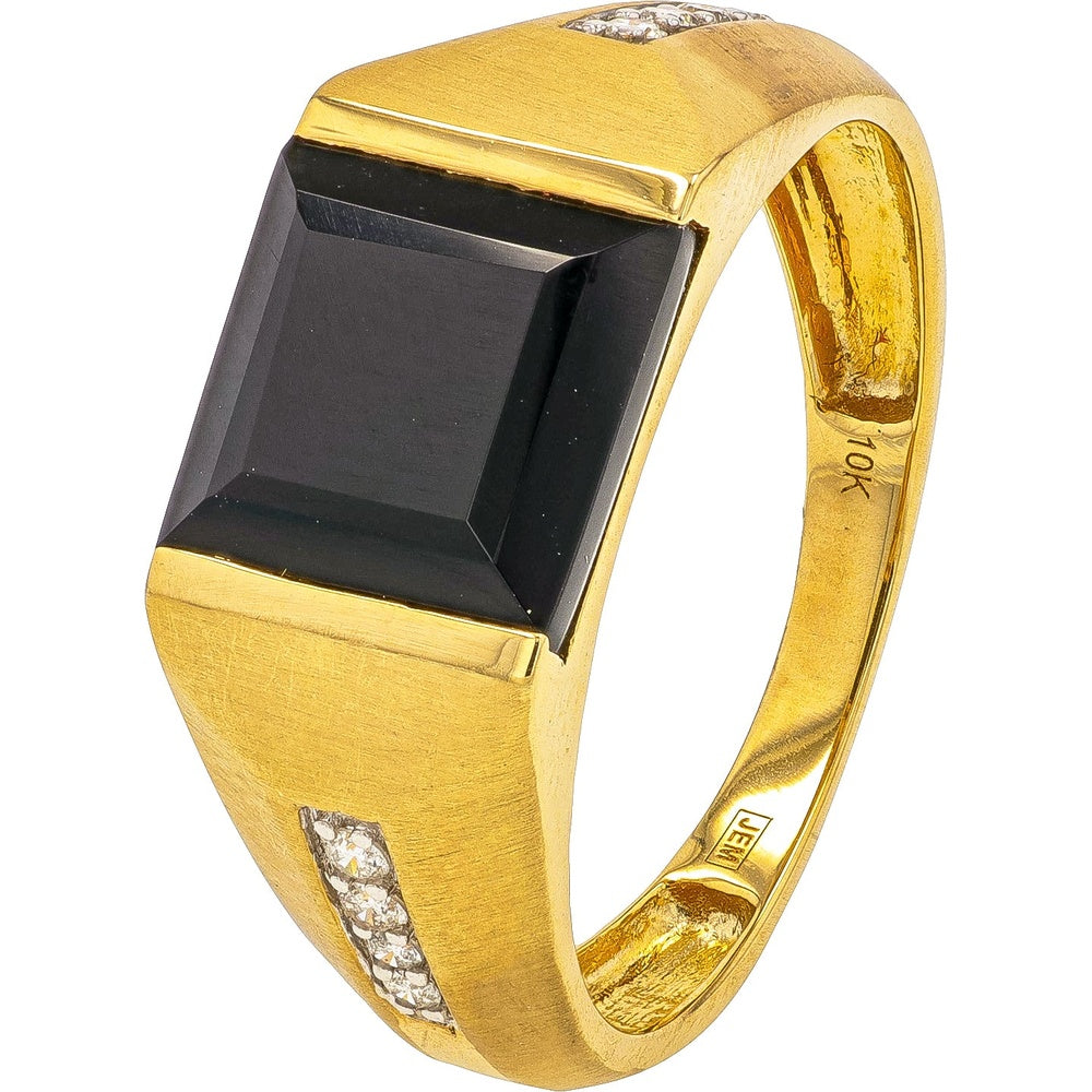 10K Yellow Gold Geometric Ring with Rectangular Black Onyx and Diamond Accents - 0.10 Carat Total Diamond Weight
