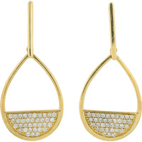 10K Yellow Gold Geometric Teardrop Drop Earrings with Pavé Set Round Diamonds - 0.40 Carat Total Diamond Weight