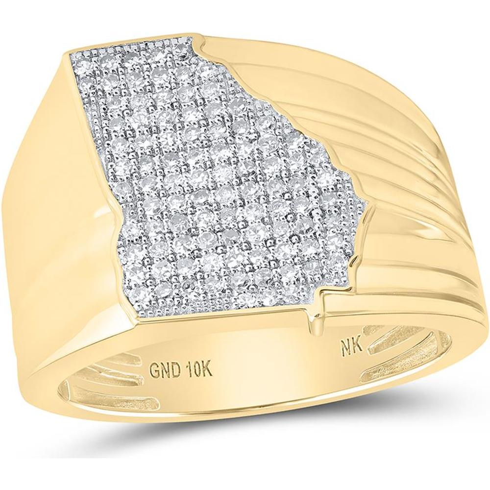 10K Yellow Gold Georgia State Silhouette Ring with Pave-Set Round Diamonds - 0.50 Carat Total Diamond Weight