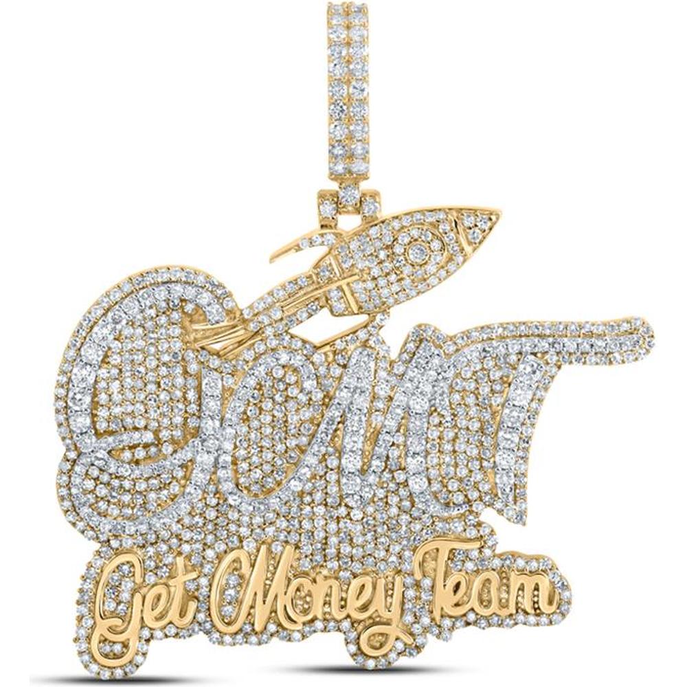 10K Yellow Gold "Get Money Team" Diamond Pendant with Round Diamonds - 3.75 Carat Total Diamond Weight