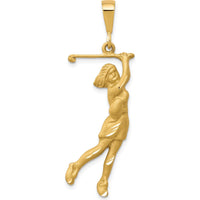10K Yellow Gold Golfer Charm Pendant - Polished Finish, 40mm Length