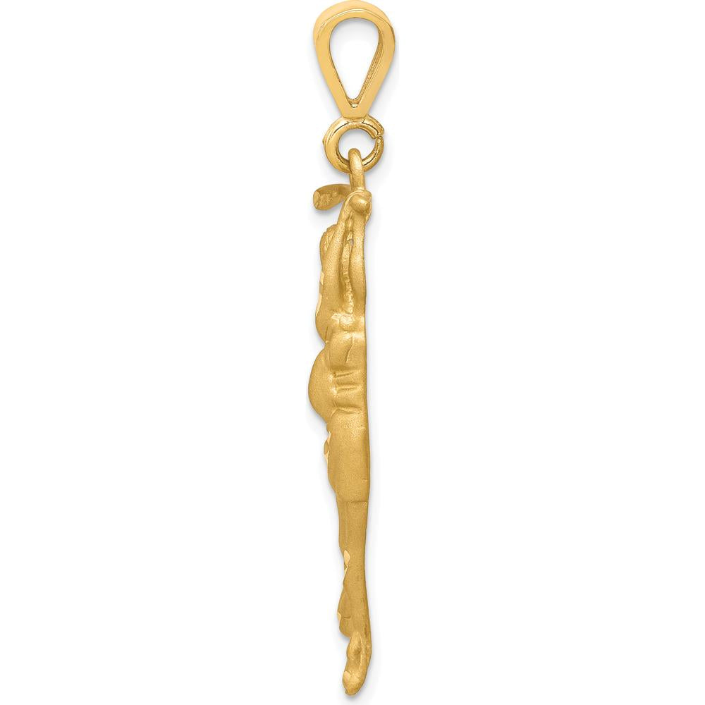 10K Yellow Gold Golfer Charm Pendant - Polished Finish, 40mm Length