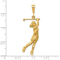 10K Yellow Gold Golfer Charm Pendant - Polished Finish, 40mm Length