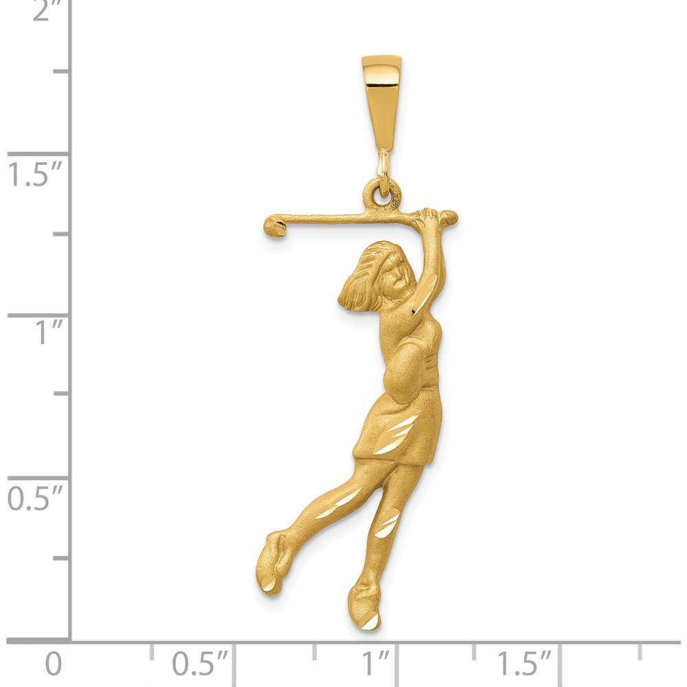 10K Yellow Gold Golfer Charm Pendant - Polished Finish, 40mm Length