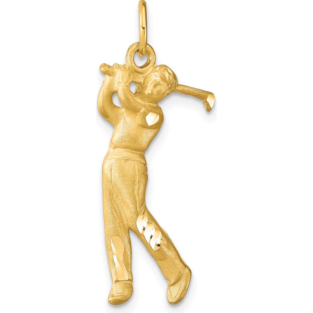 10K Yellow Gold Golfer Swing Pendant Charm - 30mm