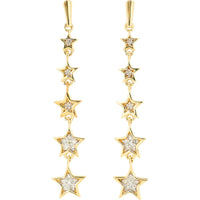 10K Yellow Gold Graduated Five-Star Drop Earrings with Single and Cluster Set Round Diamonds - 0.15 Carat Total Diamond Weight