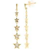 10K Yellow Gold Graduated Five-Star Drop Earrings with Single and Cluster Set Round Diamonds - 0.15 Carat Total Diamond Weight