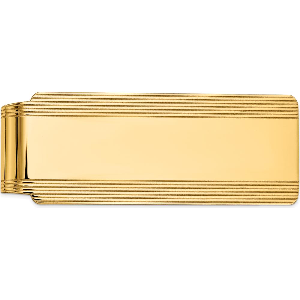10K Yellow Gold Grooved Polished Men's Money Clip - Engravable