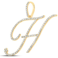 10K Yellow Gold H Initial Letter Pendant with Round Prong-Set Diamonds - 5/8 Carat Total Diamond Weight