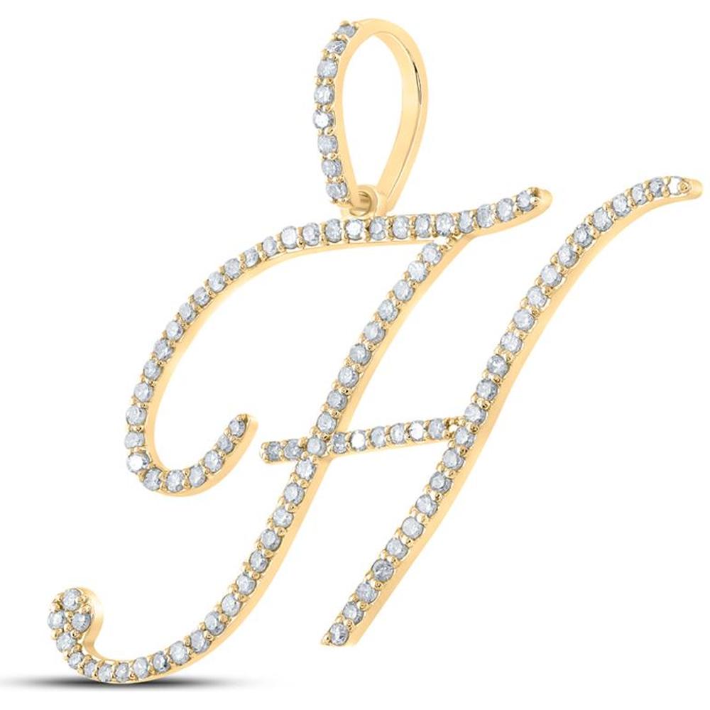 10K Yellow Gold H Initial Letter Pendant with Round Prong-Set Diamonds - 5/8 Carat Total Diamond Weight