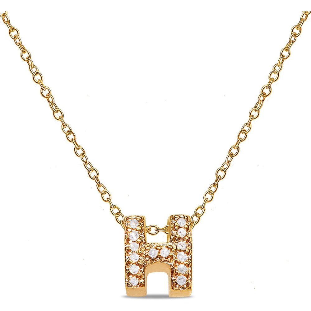 10K Yellow Gold "H" Initial Pendant with Prong-Set Round Diamonds - 0.06 Carat Total Diamond Weight by Auriventus