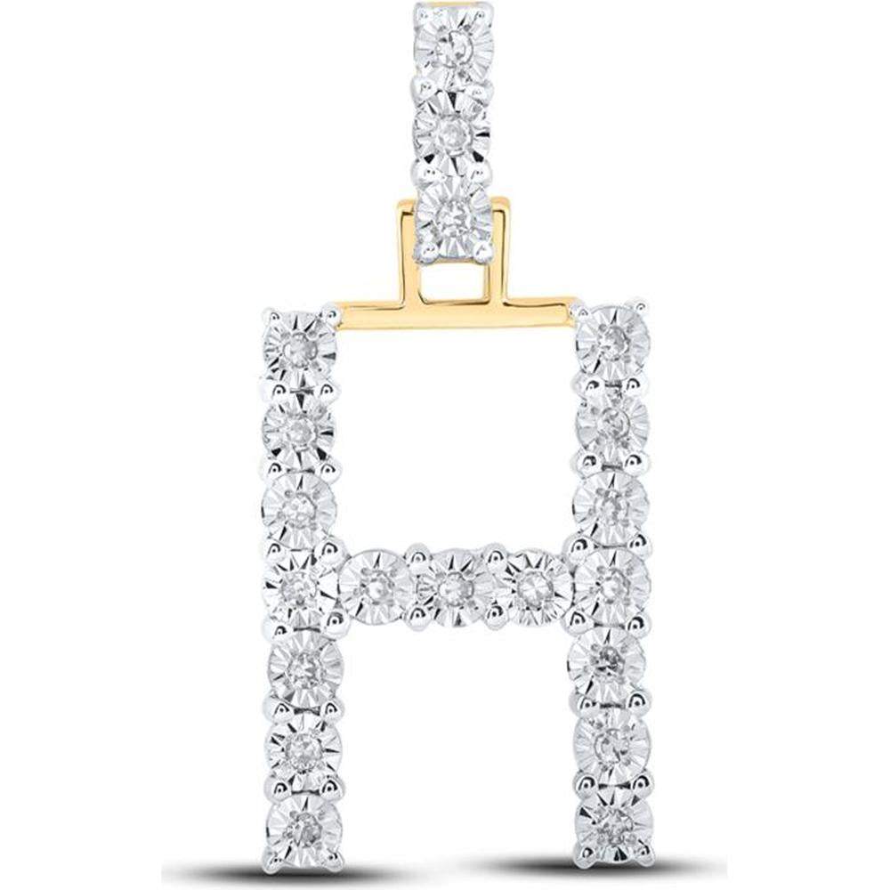 10K Yellow Gold H Initial Pendant with Prong-Set Round Diamonds - 0.10 Carat Total Diamond Weight