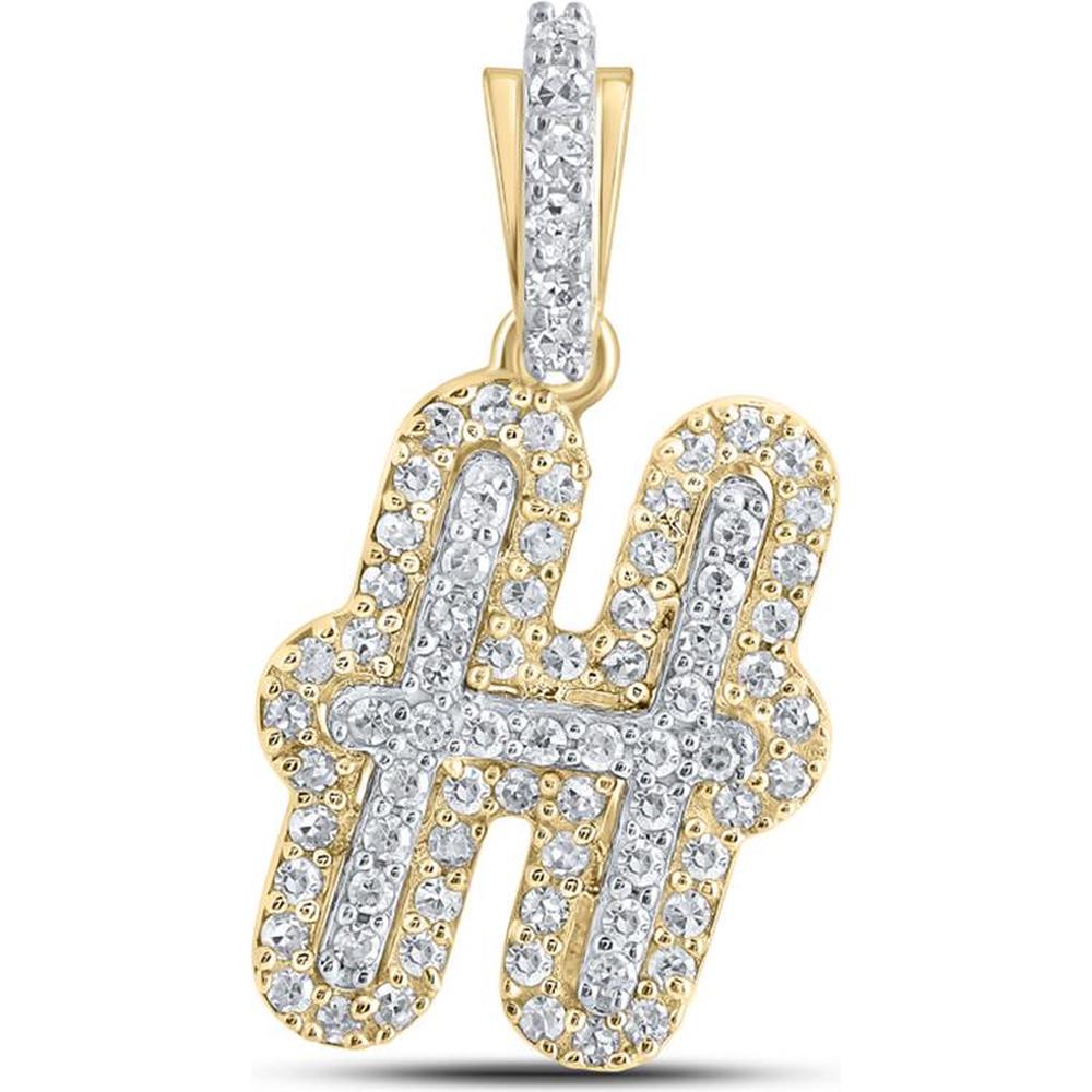 10K Yellow Gold "H" Initial Pendant with Prong-Set Round Diamonds - 0.20 Carat Total Diamond Weight