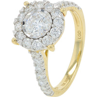 10K Yellow Gold Halo Bridal Set with 2.00 Carat Total Weight Lab Grown Round Diamond and Matching Diamond-Studded Bands