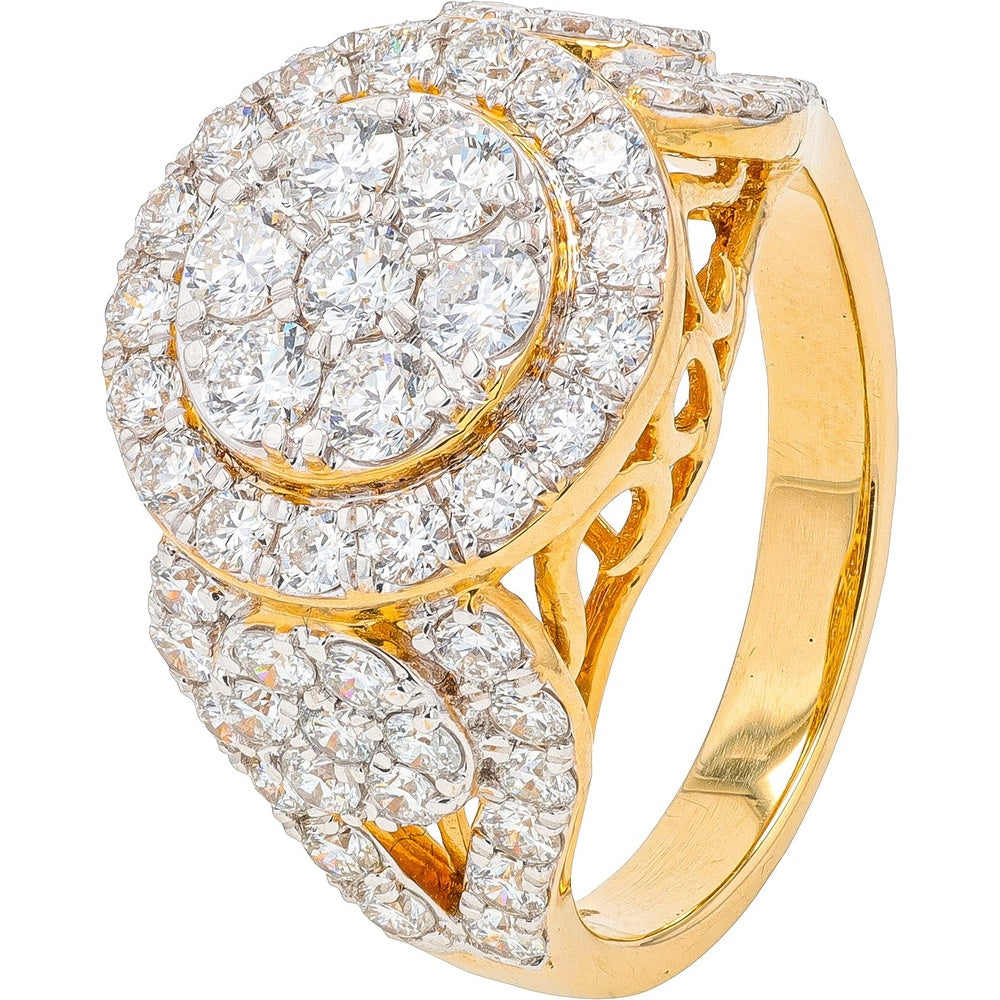 10K Yellow Gold Halo Cluster Ring with Round Lab-Grown Diamonds - 2.00 Carat Total Diamond Weight
