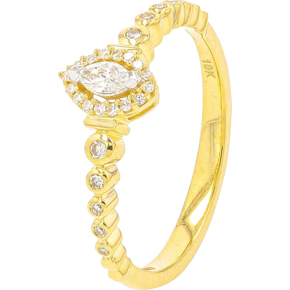 10K Yellow Gold Halo Engagement Ring with Marquise-Cut Center and Scalloped Accent Diamonds - 0.20 Carat Total Diamond Weight