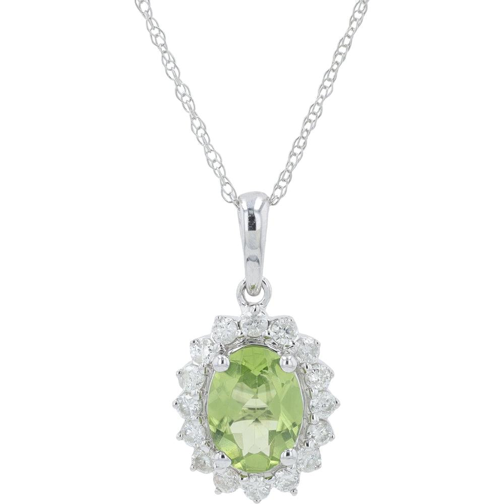 10K Yellow Gold Halo Pendant with Oval Peridot and Diamond Accents - 0.22 Carat Total Diamond Weight