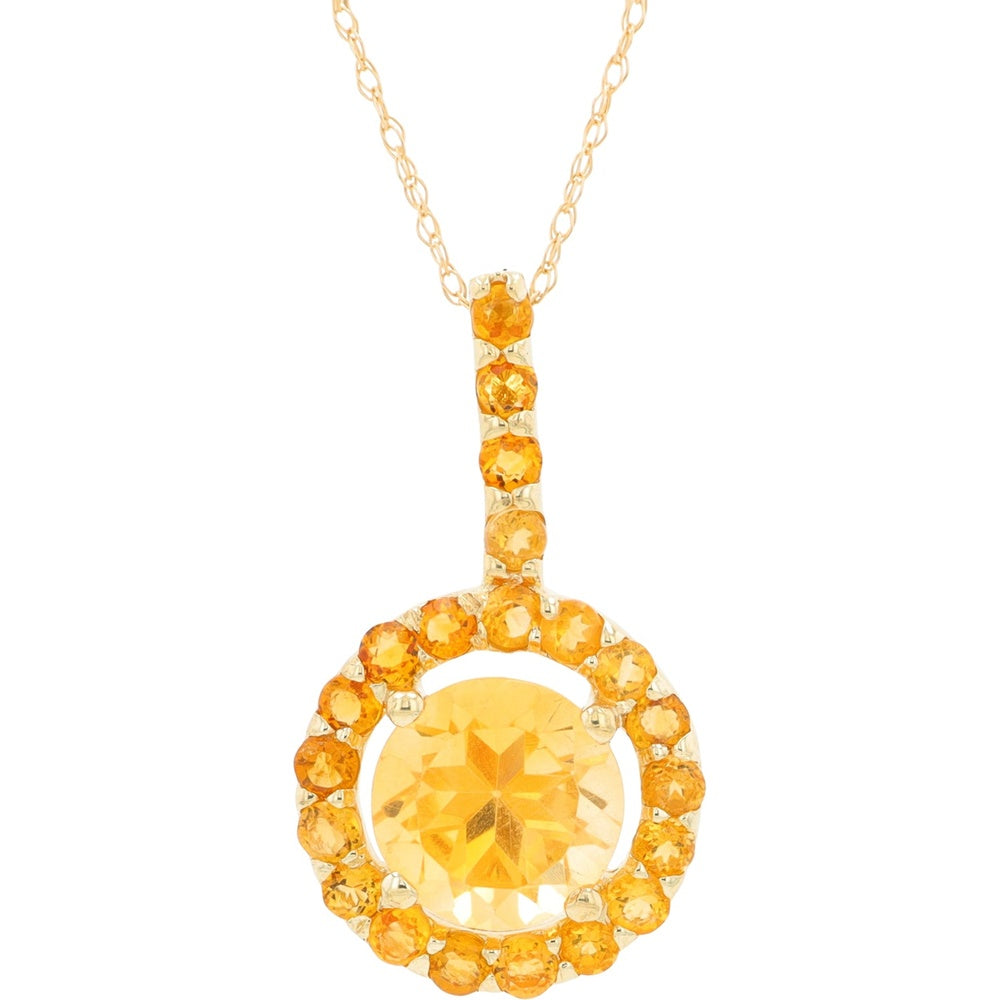 10K Yellow Gold Halo Pendant with Prong-Set Round Citrine Center and Accent Stones - 2.75 Carat Total Citrine Weight