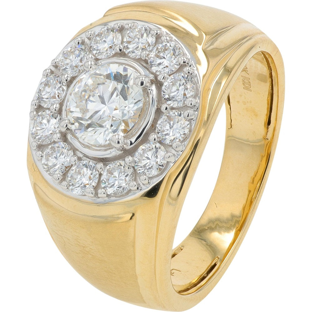 10K Yellow Gold Halo Ring for Men with 2.00 Carat Total Weight Lab Grown Round Diamonds