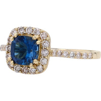 10K Yellow Gold Halo Ring with Cushion Cut London Blue Topaz and Diamond Accents - 0.35 Carat Total Diamond Weight