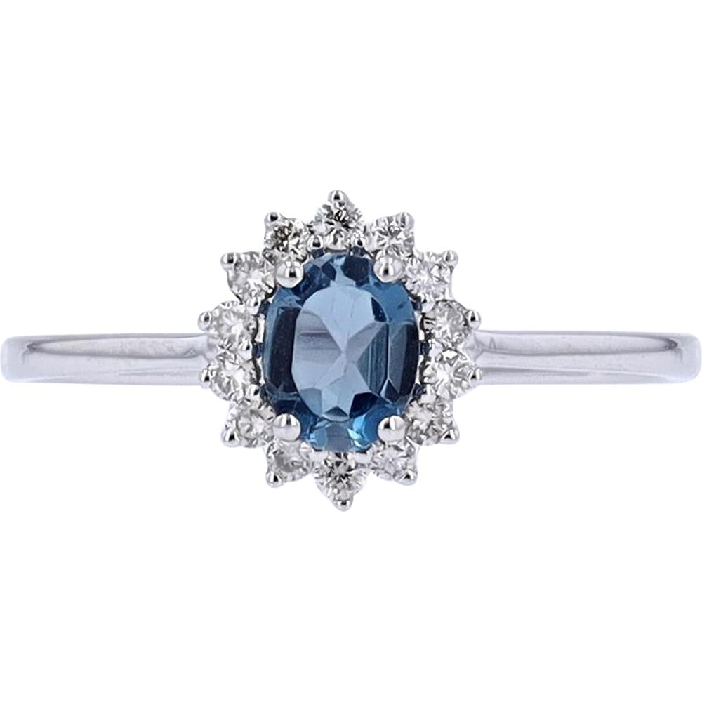 10K Yellow Gold Halo Ring with Oval-Cut London Blue Topaz and Diamond Accents - 0.11 Carats Total Diamond Weight