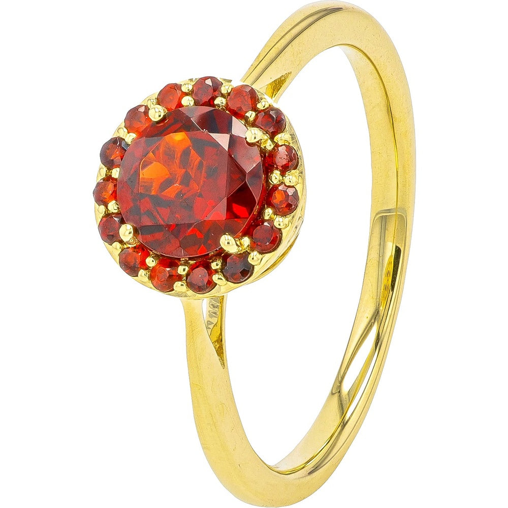 10K Yellow Gold Halo Ring with Round Cut Garnet Center Stone and Garnet Halo Accents - 1.25 Carat Total Gem Weight