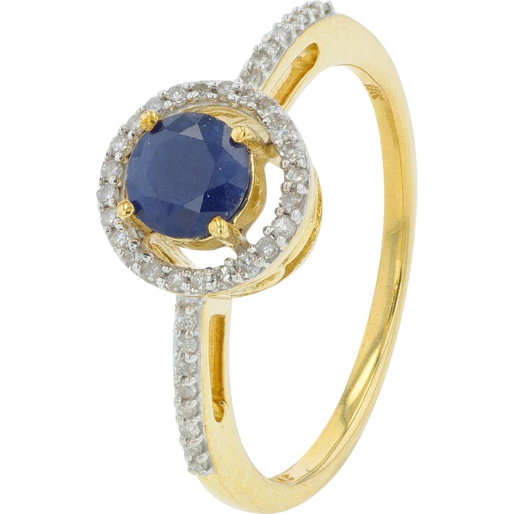 10K Yellow Gold Halo Ring with Round Sapphire Center and Diamond Halo - 0.17 Carat Total Diamond Weight