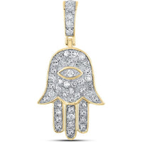 10K Yellow Gold Hamsa Eye of Fatima Pendant with Pave-Set Round Diamonds - 0.25 Carat Total Diamond Weight