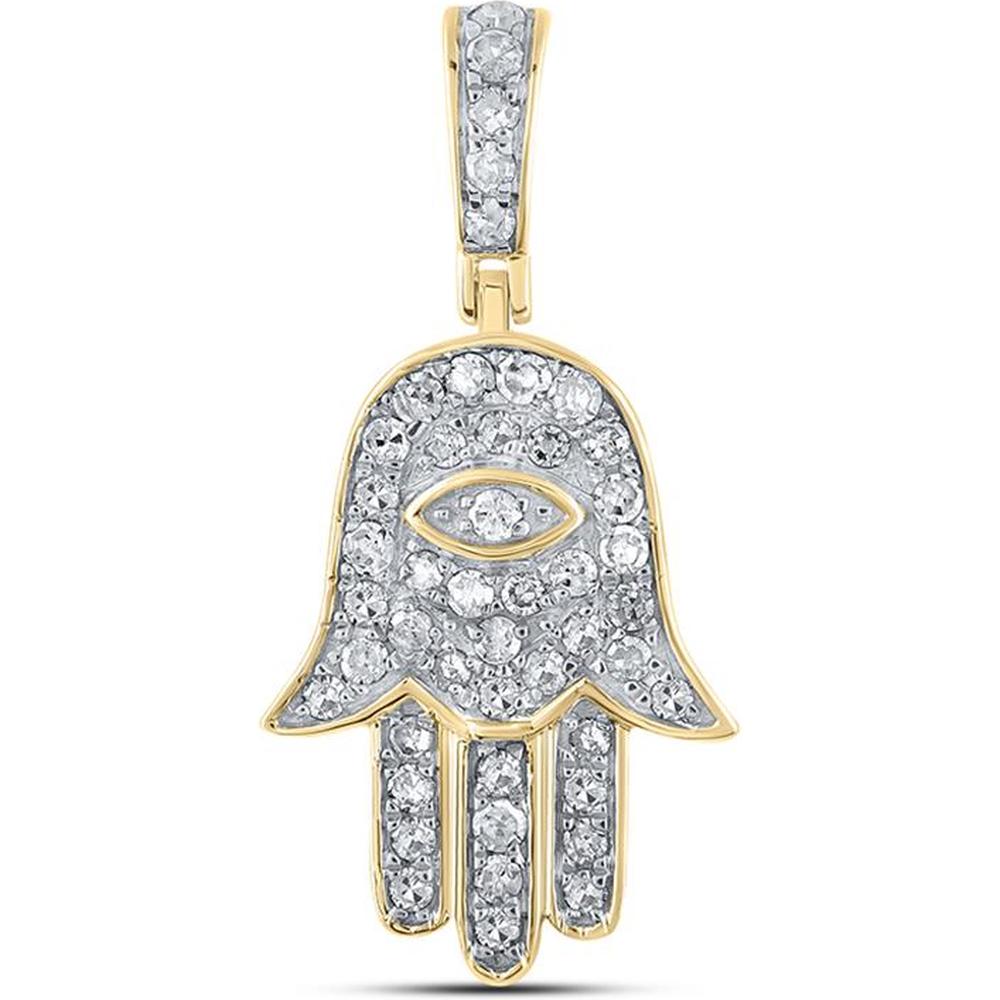 10K Yellow Gold Hamsa Eye of Fatima Pendant with Pave-Set Round Diamonds - 0.25 Carat Total Diamond Weight