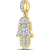 10K Yellow Gold Hamsa Eye of Fatima Pendant with Pave-Set Round Diamonds - 0.25 Carat Total Diamond Weight