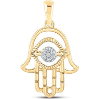 10K Yellow Gold Hamsa Pendant with Prong-Set Round Diamond Cluster - 0.05 Carat Total Diamond Weight