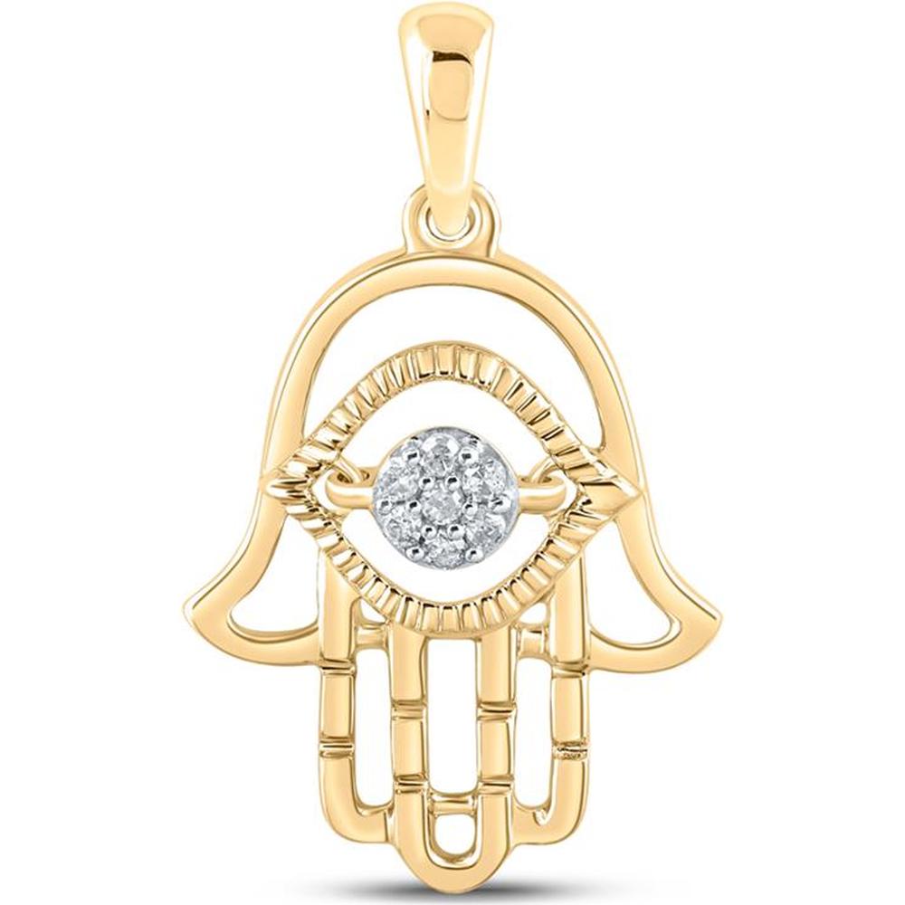 10K Yellow Gold Hamsa Pendant with Prong-Set Round Diamond Cluster - 0.05 Carat Total Diamond Weight