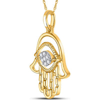 10K Yellow Gold Hamsa Pendant with Prong-Set Round Diamond Cluster - 0.05 Carat Total Diamond Weight